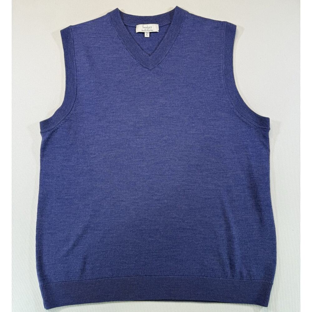 Turnbury Merino Wool Sweater Vest Mens Large Blue V Neck Lightweight